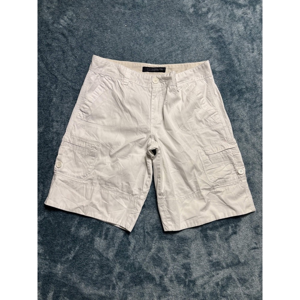 Calvin Klein Jeans Womens White Cargo Shorts Size 8 Solid Cotton Casual Pockets